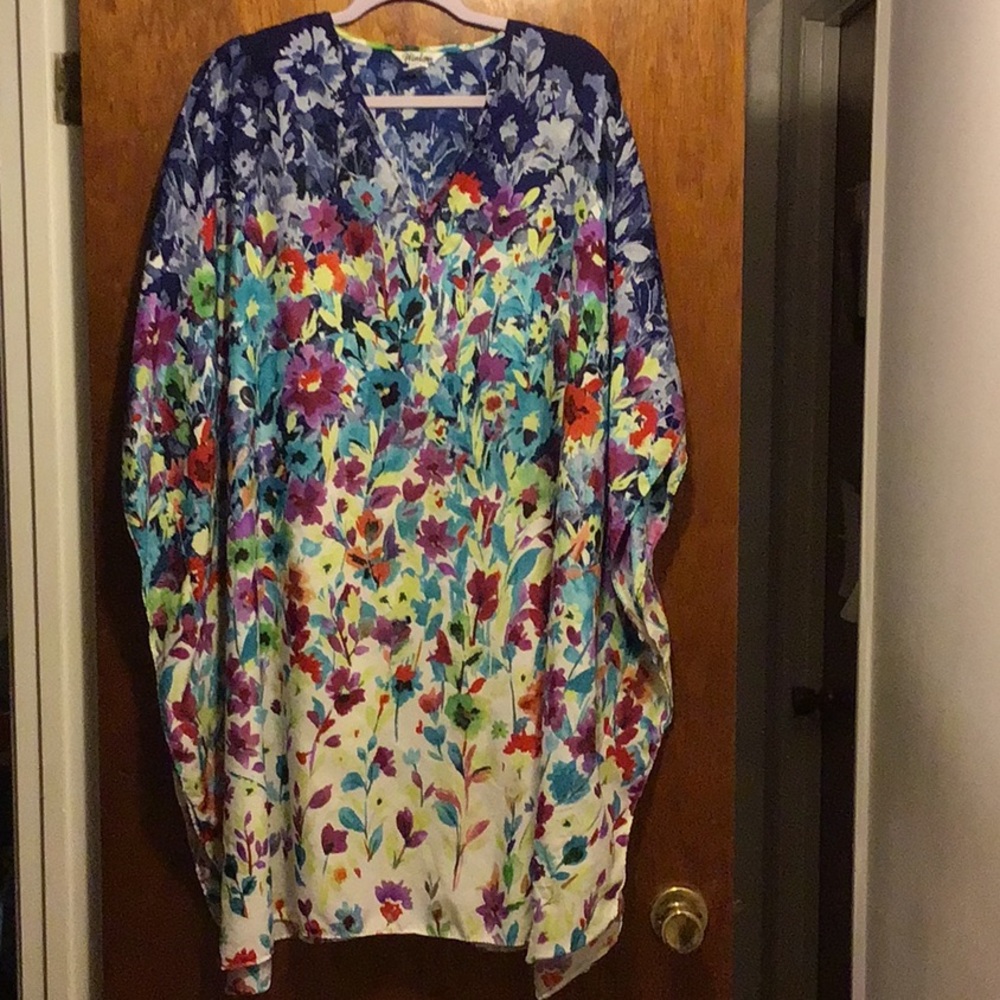 Women’s Winlar Floral Garden Kaftan One Size Beach Cover Up Midi
